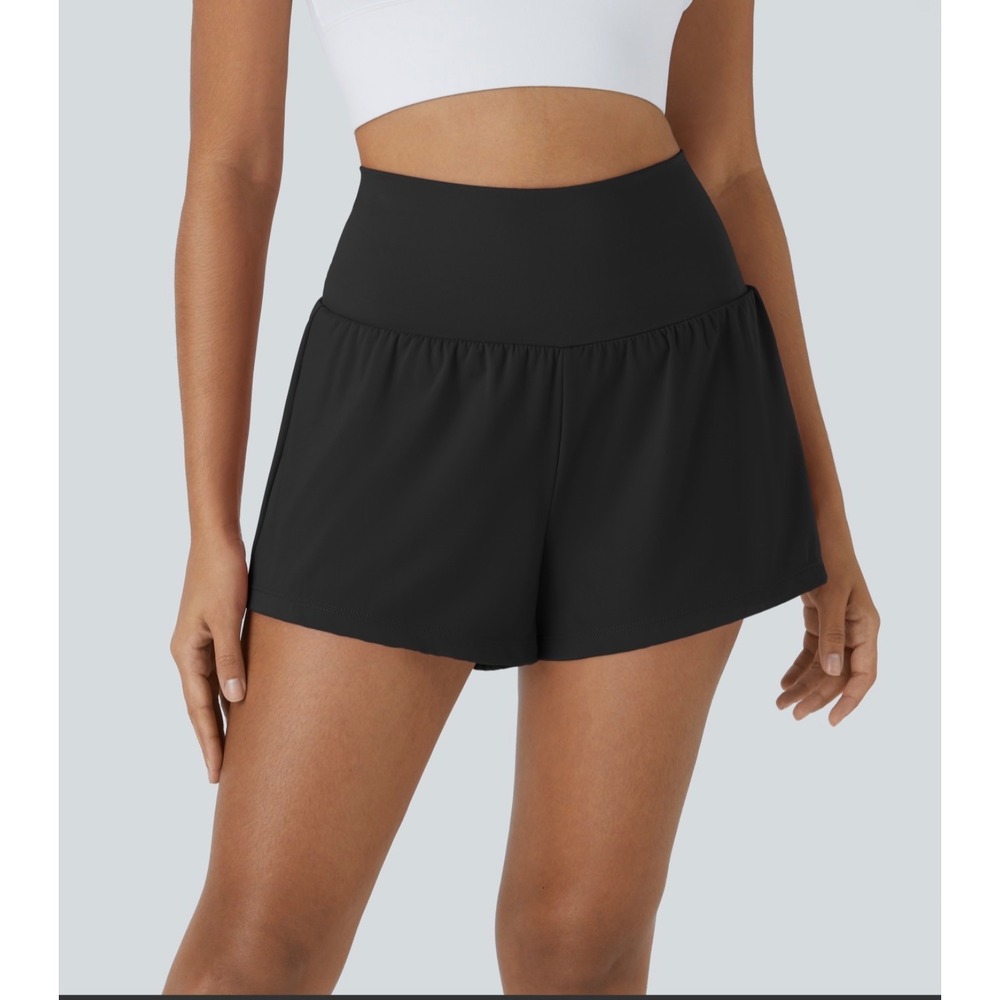 Halara Airy Super High Waisted 2-in-1 InstantCool Yoga Shorts Black Pockets M